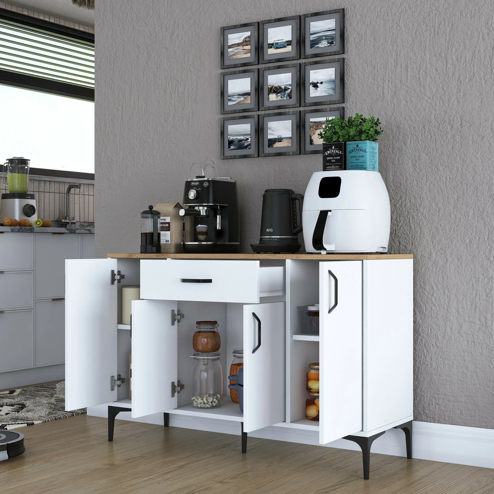 Dollap multifunksional Hanah Home, JE136 - 3095, ngjyrë e bardhë dhe arre