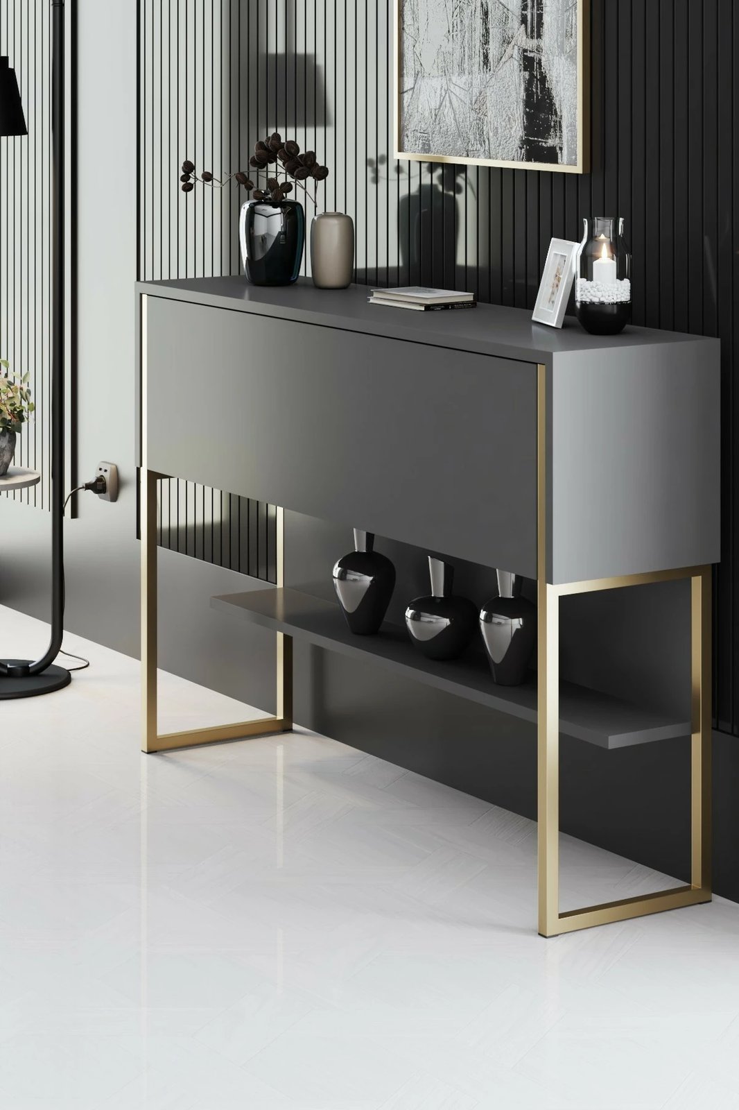 Komodë Skye Decor, ngjyrë ari dhe antracit, Luxe