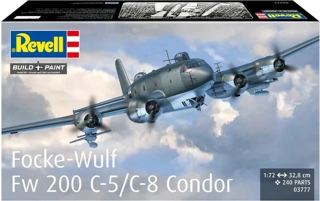 Model plastik aeroplan Revell Focke-Wulf Fw 200 C-5/C-8 REV-03777, shkallë 1:72, 240 pjesë, gjatësi 32.8 cm
