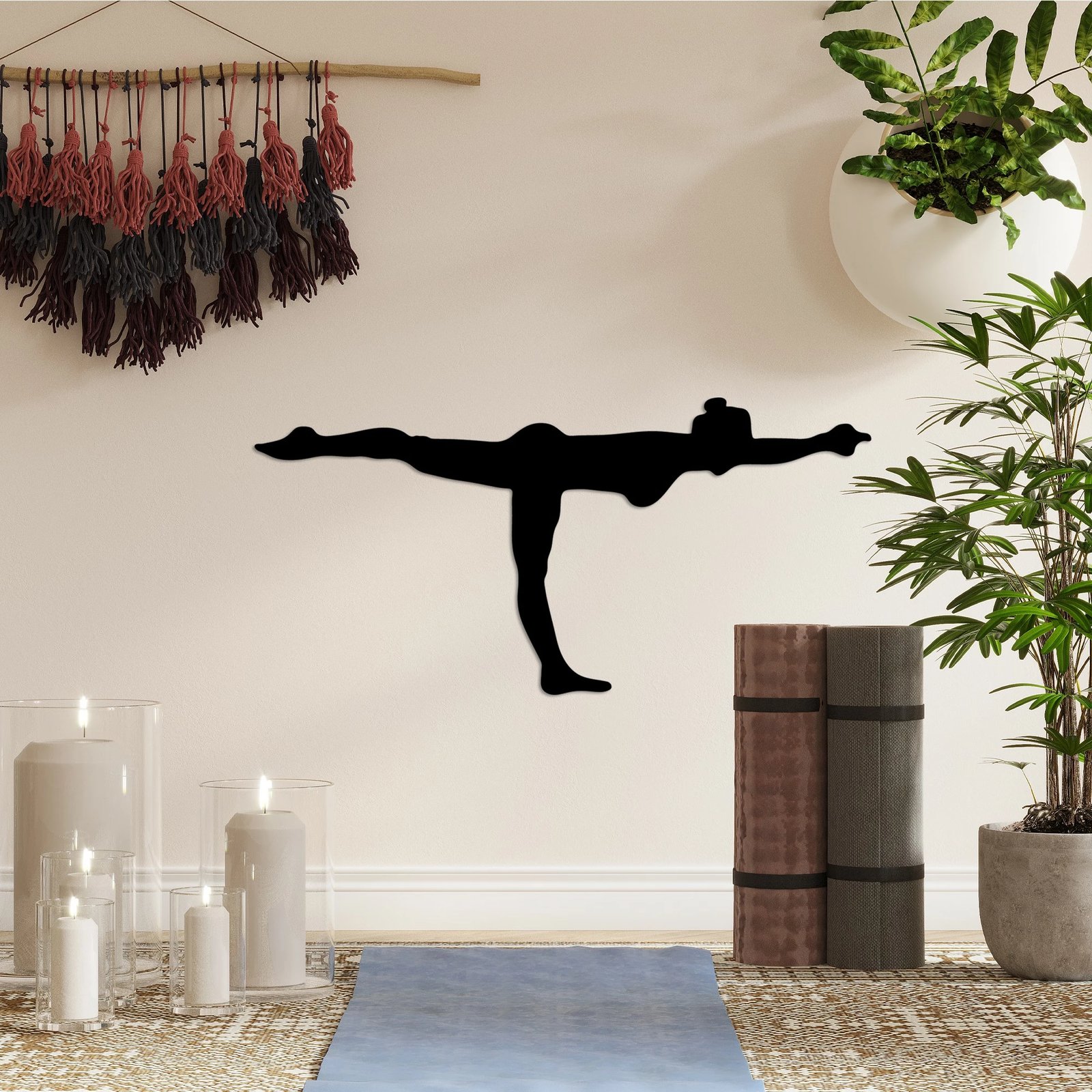 Aksesor dekorativ metalik për mur, Wallity Yoga 24, ngjyrë e zezë, 60x30cm