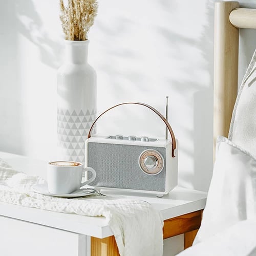 Altoparlant Bluetooth me radio FM, Adler, CR 1902, 5 W, Bluetooth 5.1, 1500 mAh, TWS, SD/USB/AUX, i bardhë