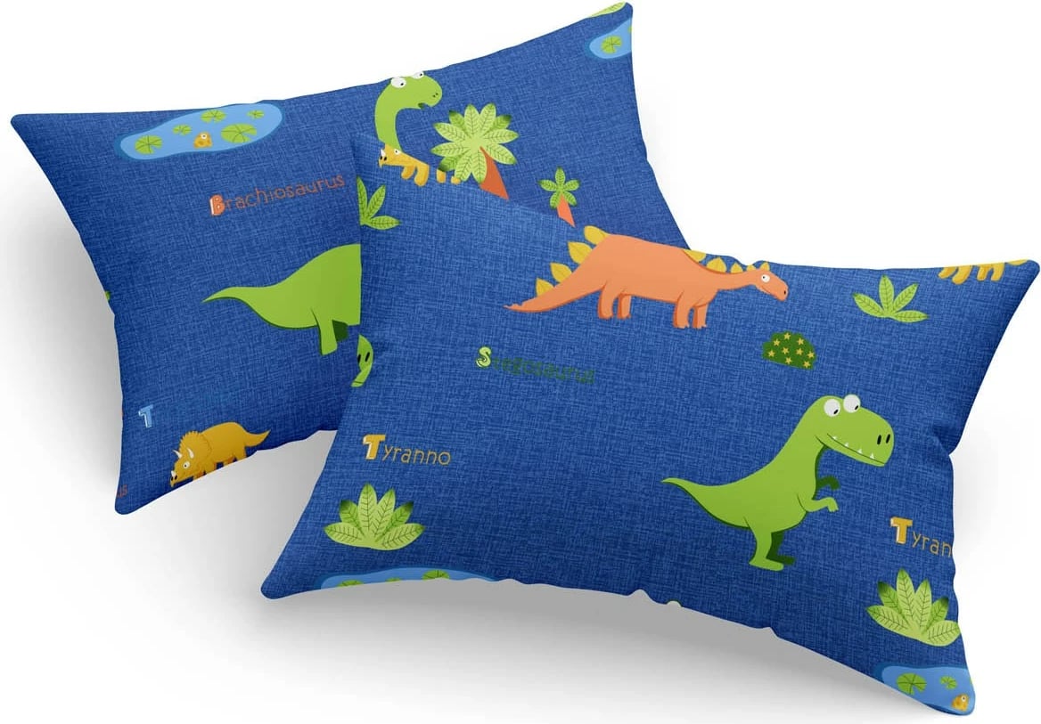 Set këllëfësh jastëku me dinozaurë, ngjyrë kaltër e errët, 2 copë, L'essentiel Dinolar