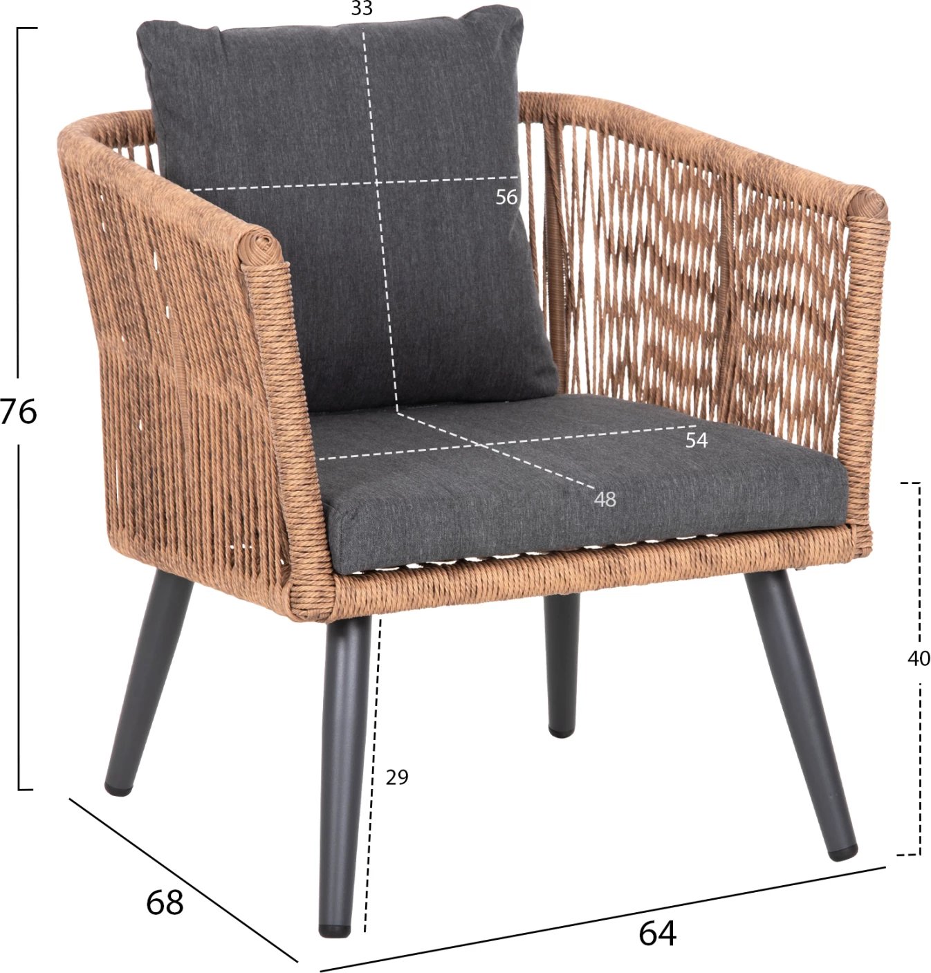Set salloni për jashtë 4 pjesë, FREJA FH6057.03, alumin, ngjyrë antracit, ratan PE, ngjyrë bezhë-antracit, jastëkë
