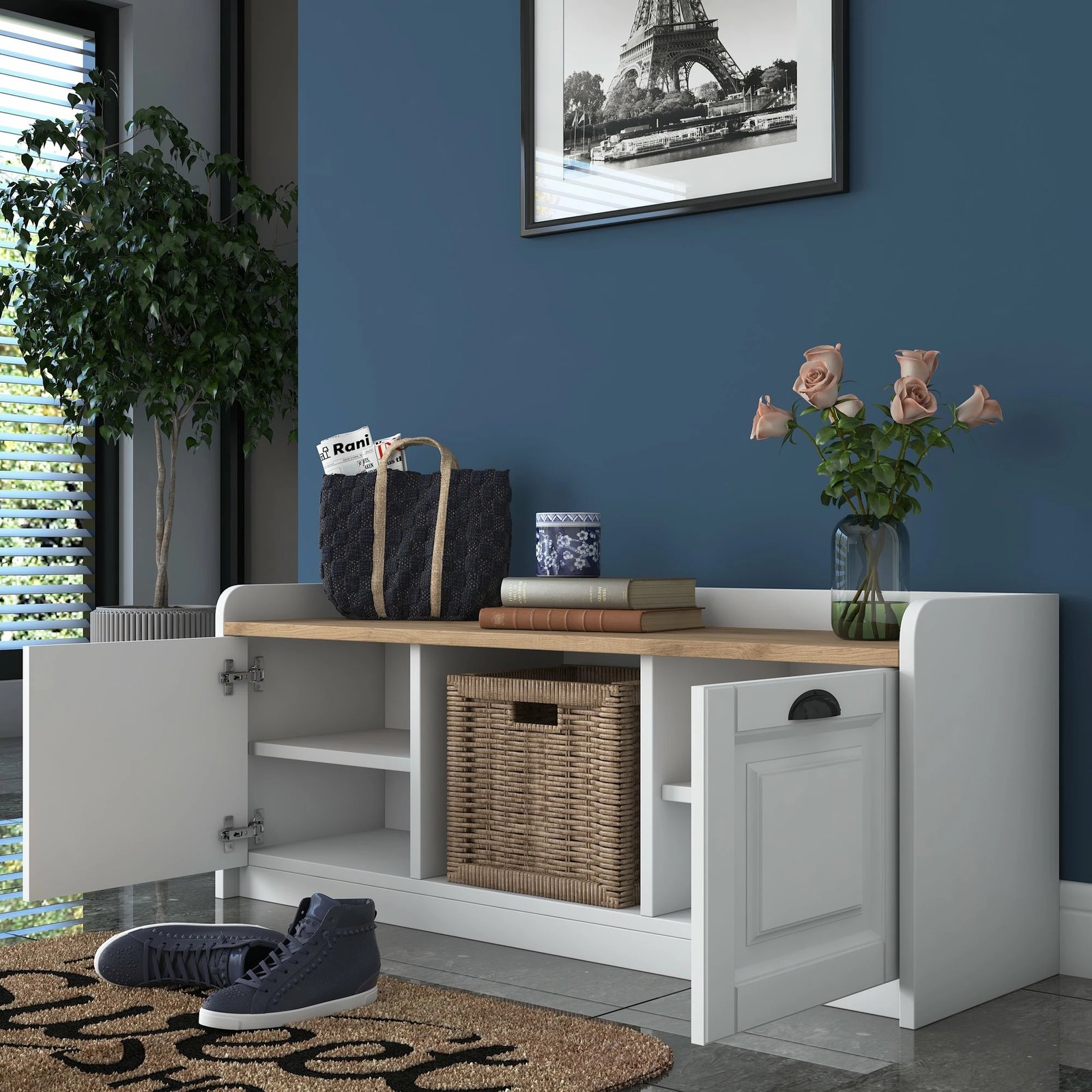 Dollap këpucësh Hanah Home, P2 - 1808, ngjyrë arrë dhe e bardhë