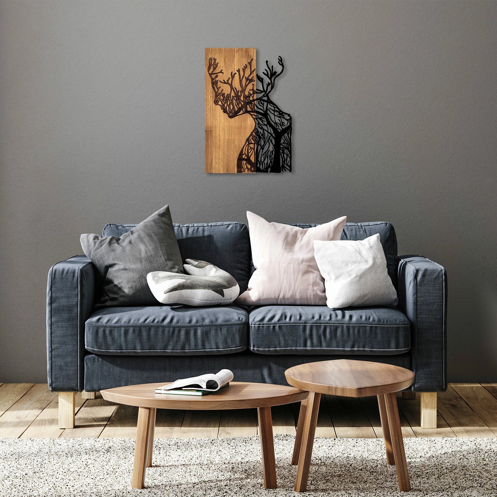 Aksesor dekorativ për mur, dru dhe metal, Wallity, grua pemë, 41x3x58cm