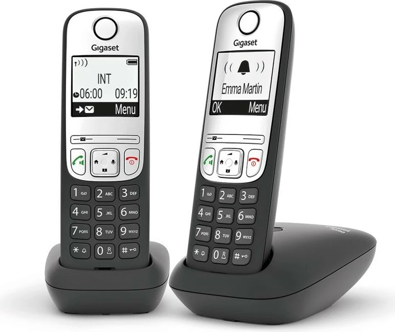 Telefon pa kabllo Gigaset A690 Duo, dy aparate, i zi/argjendtë