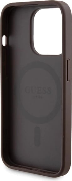 Mbështjellës Guess 4G Metal Logo me powerbank MagSafe 5000mAh për iPhone 15 Pro Max, Kafe, Set