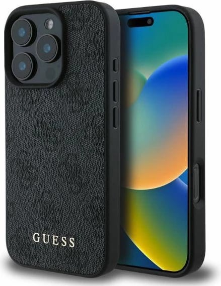Mbështjellës Guess 4G Classic për iPhone 16 Pro Max, i zi