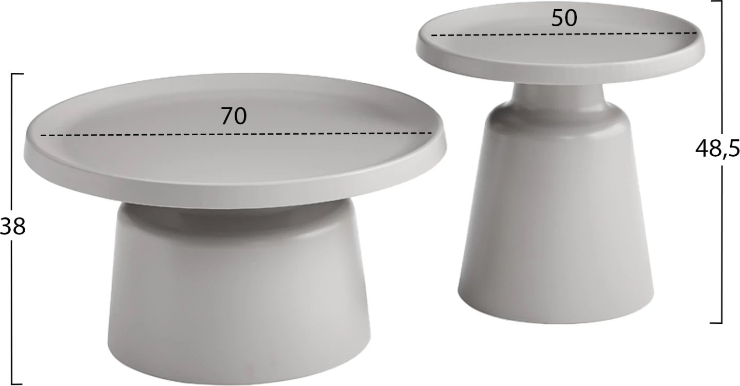Set 2 tavolina kafeje, metalike, ngjyrë gri, RINKON2 FH18304.03, Φ50cm & Φ70cm