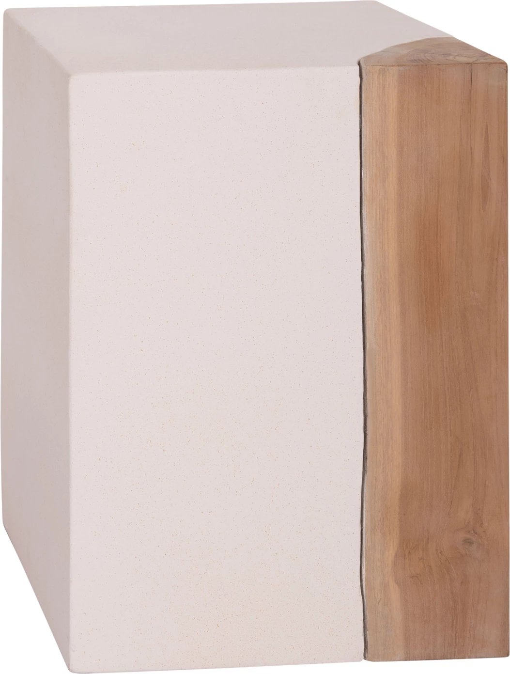 Tavolinë anësore katrore LEIA, fibër çimento e bardhë, dru tik, FH18163.02, 32.5x32.5x46cm