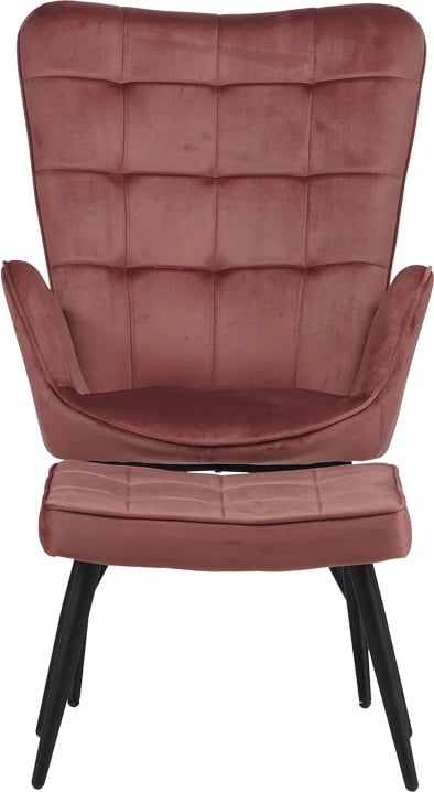 Fotel me stol Dorita, kadife ngjyrë mollë e kalbur, këmbë metalike të zeza, 68.5x76x103cm