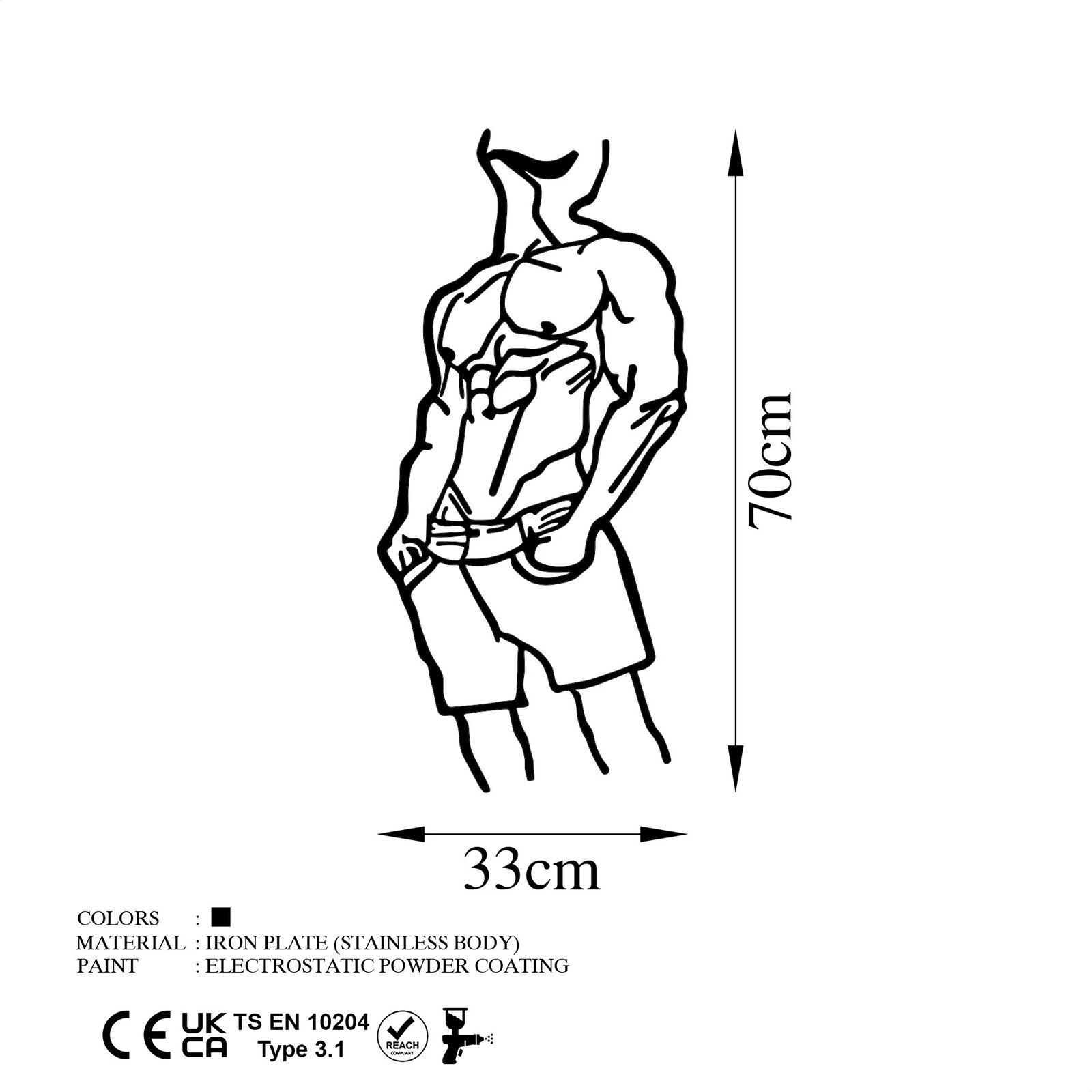 Aksesor muri dekorativ prej metali, figurë mashkullore, Wallity, ngjyrë e zezë