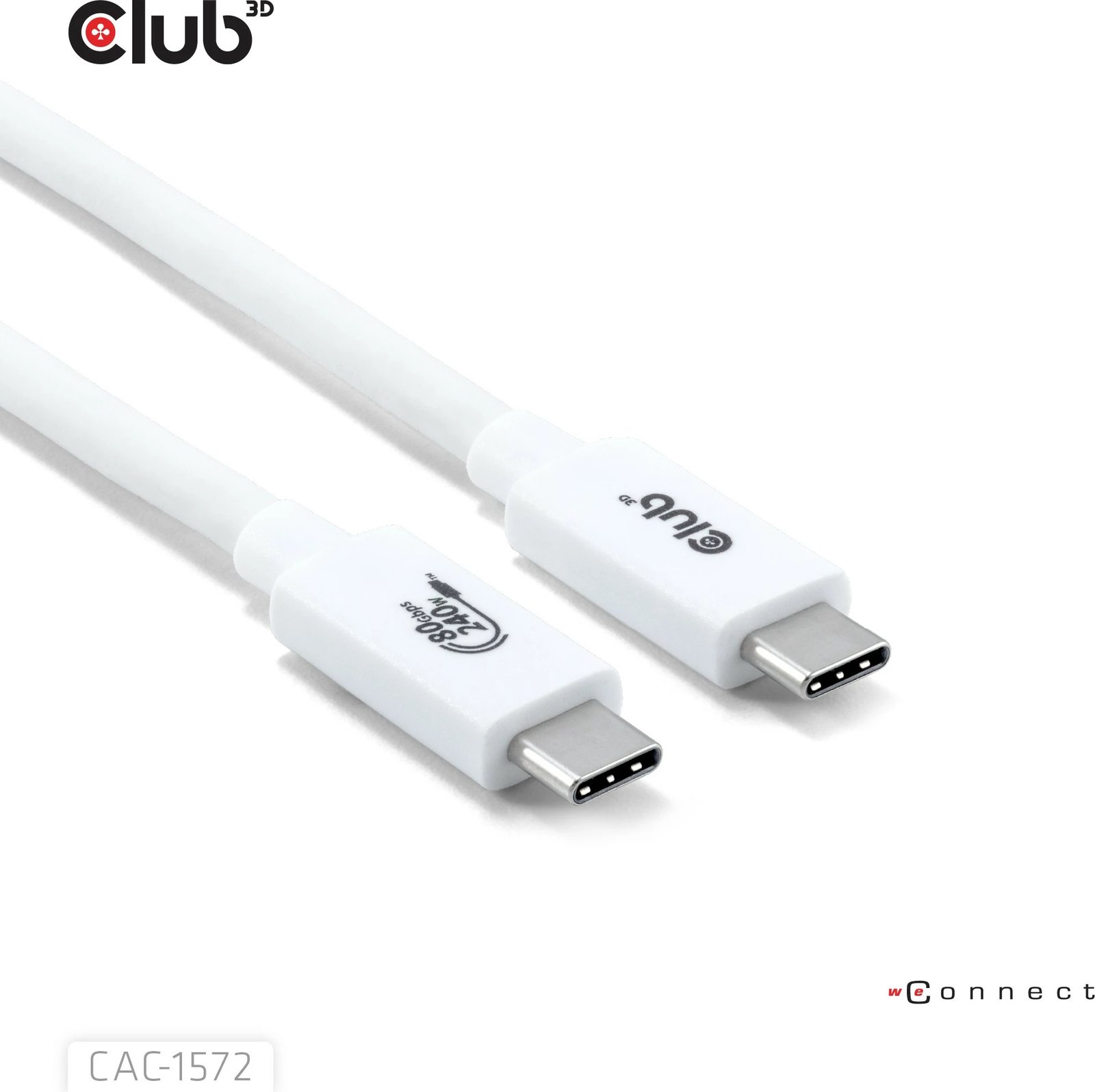 Kabllo USB Type-C Club3D 80Gbps, PD240W, 1.2m, e bardhë