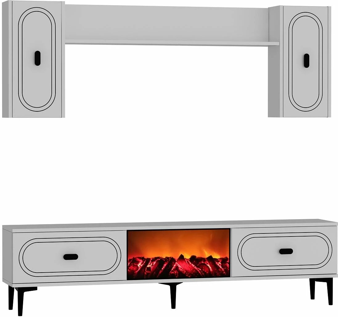 Njësi TV Skye Decor, weny bohem me oxhak dekorativ, e bardhë