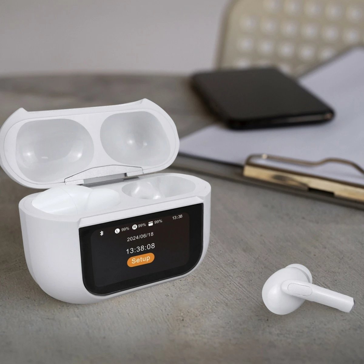 Kufje in-ear Technaxx BT-X72 TWS, ANC, Bluetooth 5.3, me ekran prekje, të bardha