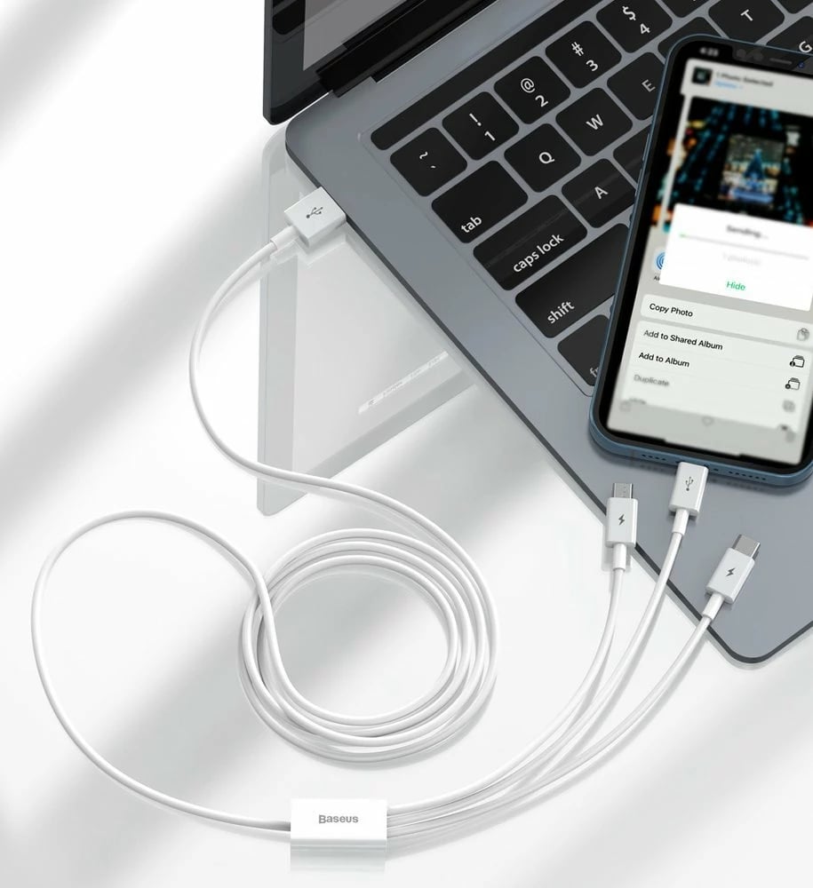 Kabllo 3n1 Baseus Superior CAMLTYS-02, 1.5m, Lightning/USB-C/Micro USB, Bardhë