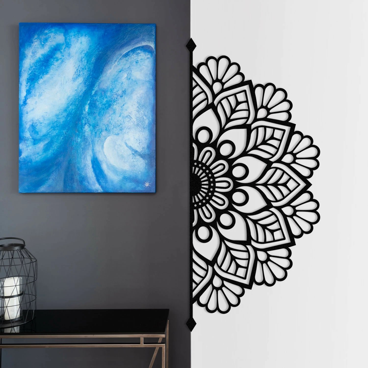 Aksesor dekorativ metalik për mur Wallity, Esila, ngjyrë e zezë, 160x71cm