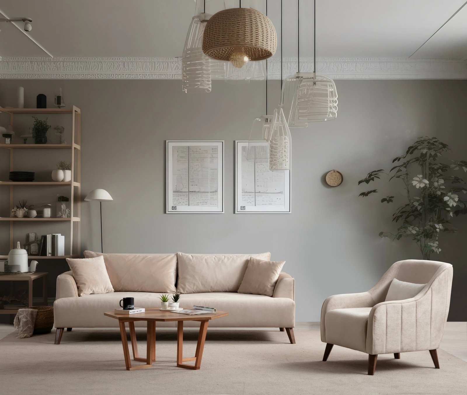 Divan treshe Buhara, ngjyrë ecru