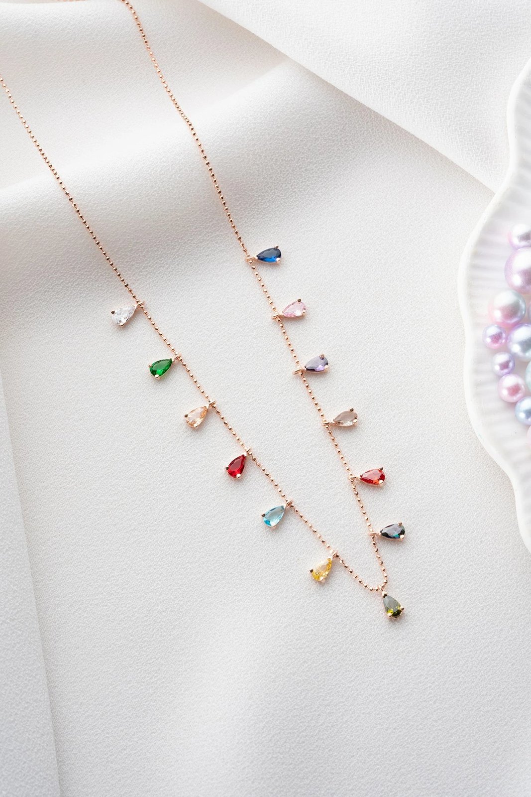 Qafore argjendi, ngjyrë rozë e artë, gurë shumëngjyrësh, Jumeon NRZ1091