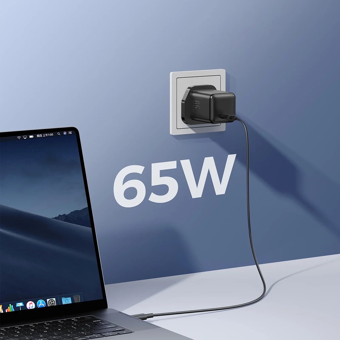 Karikues muri Joyroom JR-TCG18, 65W, 1x USB-C, prizë UK, zi