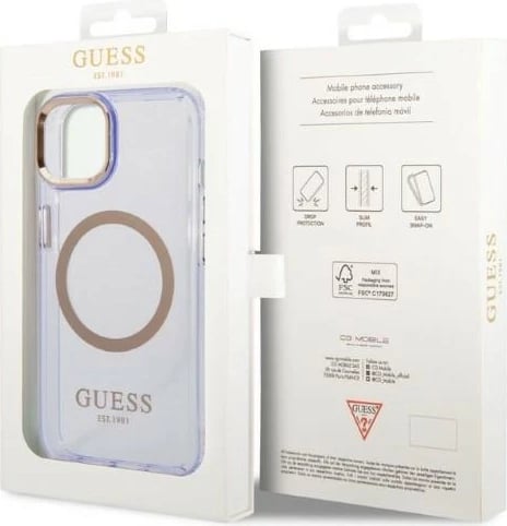 Mbështjellës Guess Gold Outline MagSafe për iPhone 14 6.1", vjollcë-ari