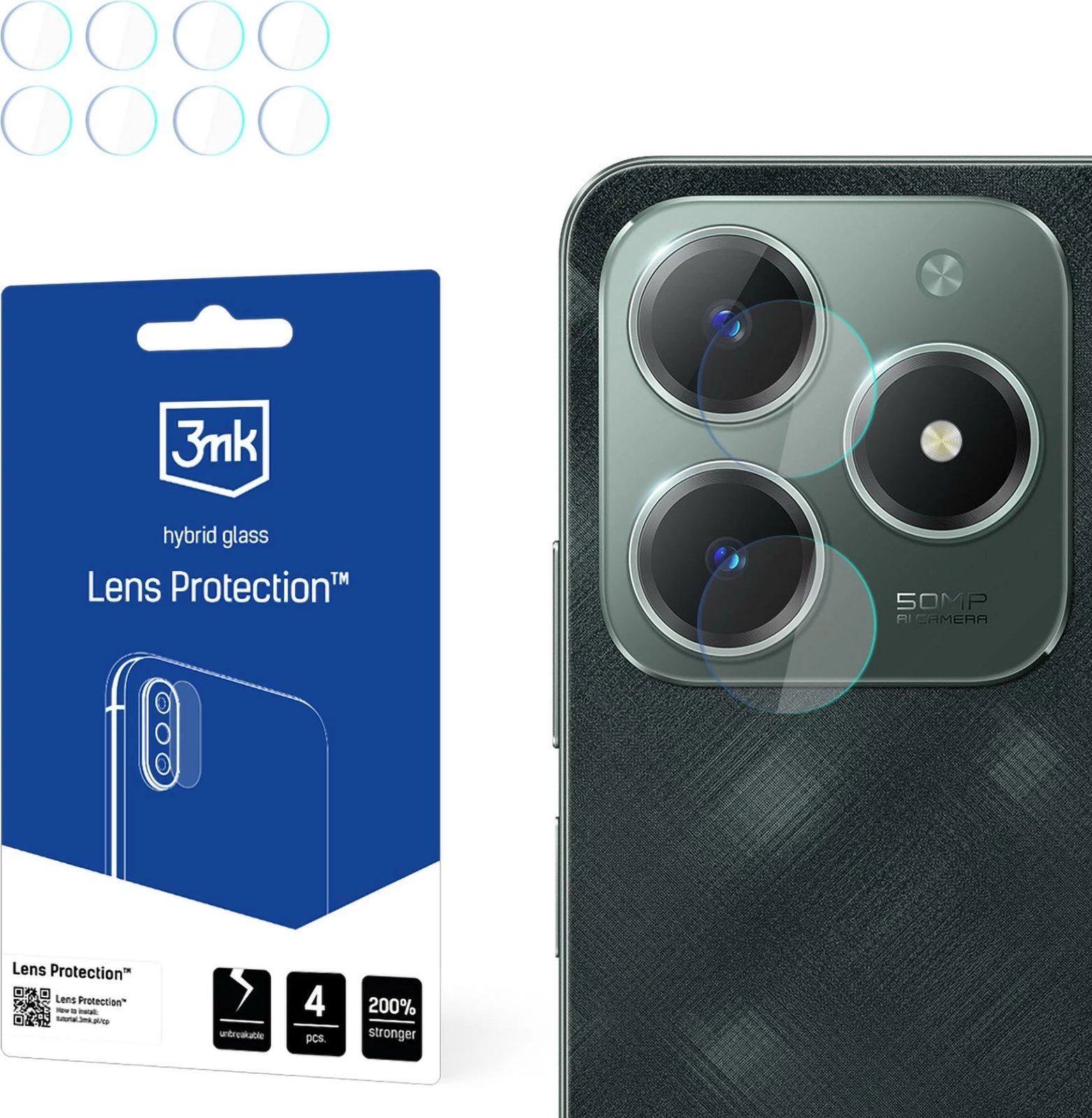 Mbrojtës xhami për kamerë 3mk Protection për Realme C61, set 4 copë