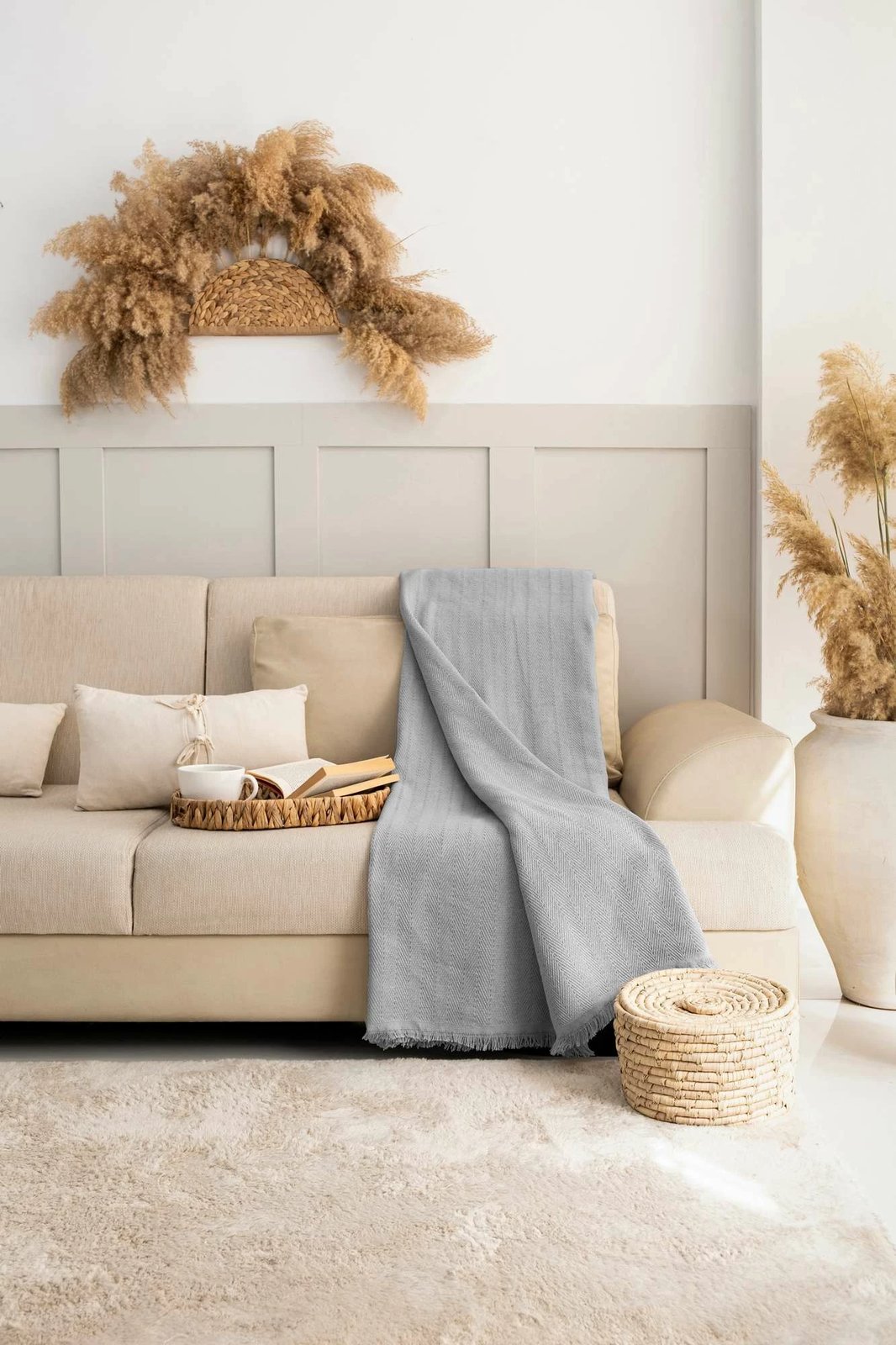 Mbulesë divani L'essentiel, gri e çelët, 180x300cm