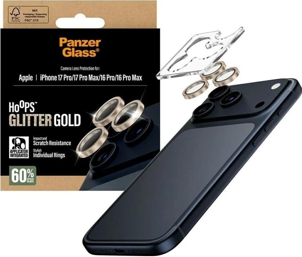 Mbështjellës PanzerGlass Hoops Glitter për iPhone 16 Pro/16 Pro Max/17 Pro/17 Pro Max, ari