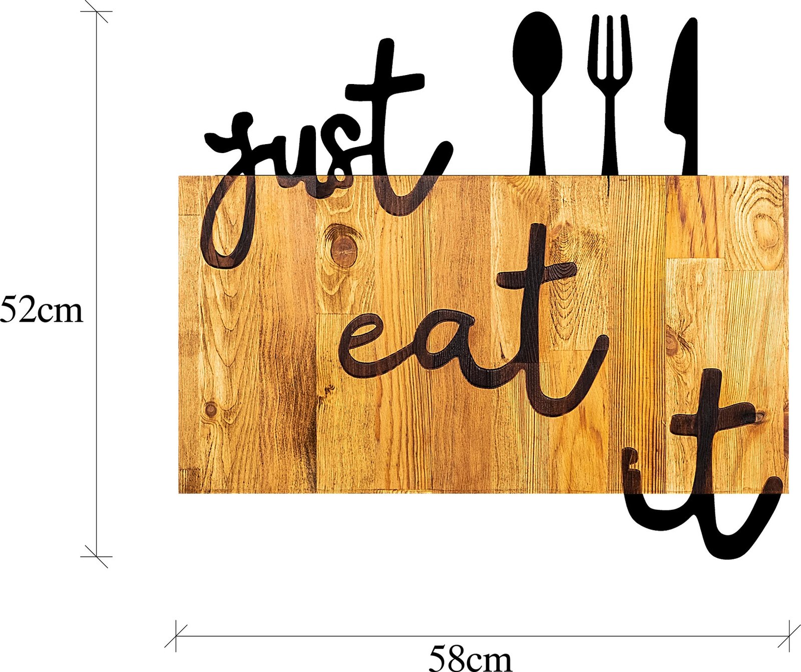 Aksesor dekorativ prej druri për mur, Wallity, Just Eat It, ngjyrë arre dhe e zezë, 58x3x52cm