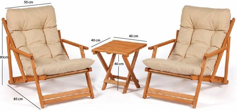 Set tavolinë me karrige për terasë, 3 pjesë, dru ahu, ngjyrë kafe dhe krem, My007