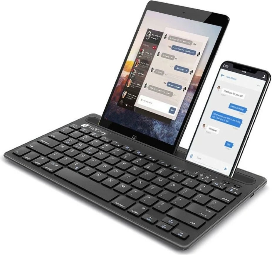 Tastierë Bluetooth Techly ICTBK102U me mbajtëse për tabletë dhe telefon, e zezë