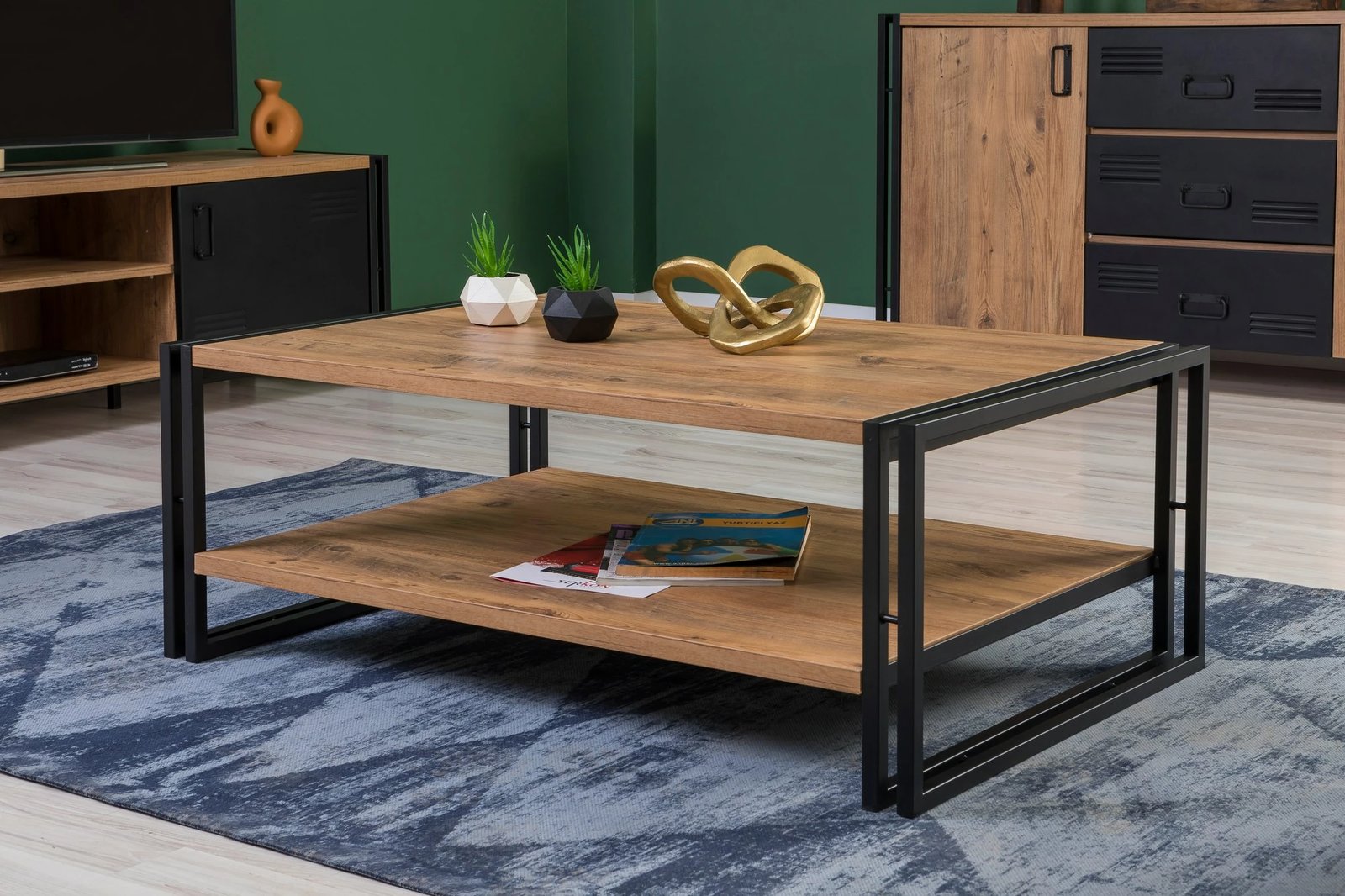 Set mobiljesh për dhomë dite Skye Decor, Cosmo Takım 23, ngjyrë Atlantic Pine dhe e zezë