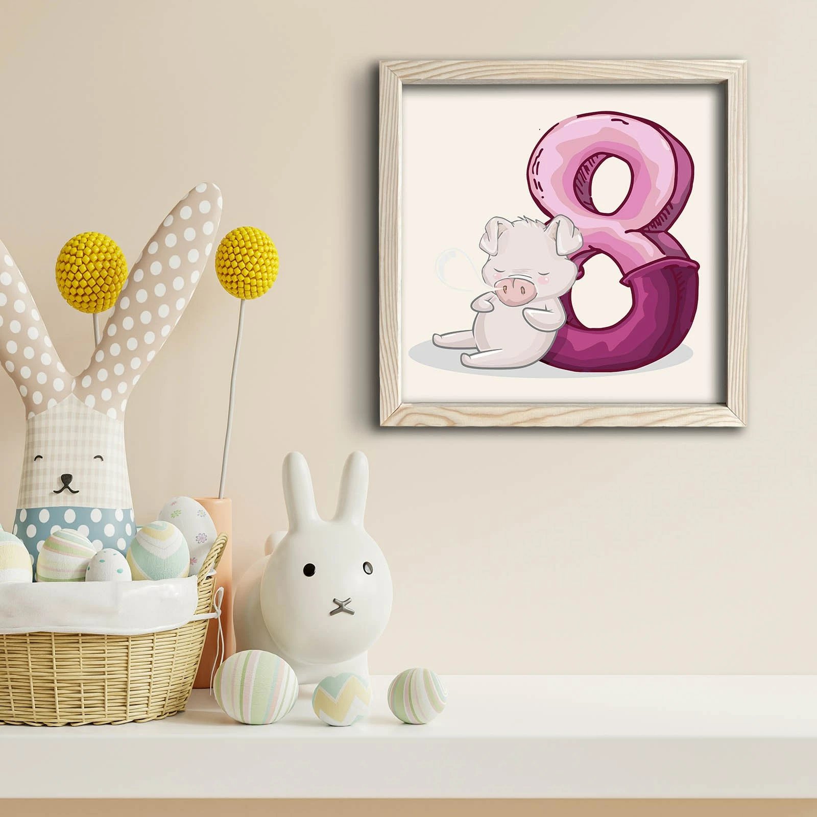 Pikturë dekorative me kornizë MDF, Wallity, 3333KCT-009, 33x33cm, ngjyrë vjollcë dhe e bardhë