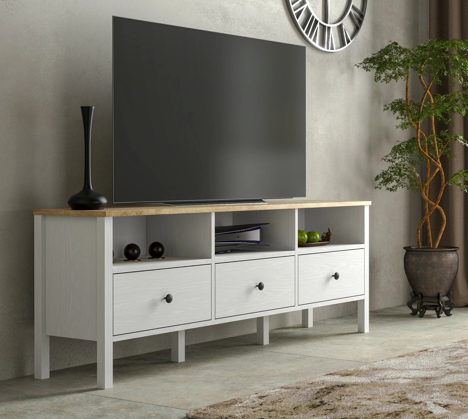 Komodë televizori Hanah Home, FRN-20055, ngjyrë druri dhe e bardhë, 160x58x35cm