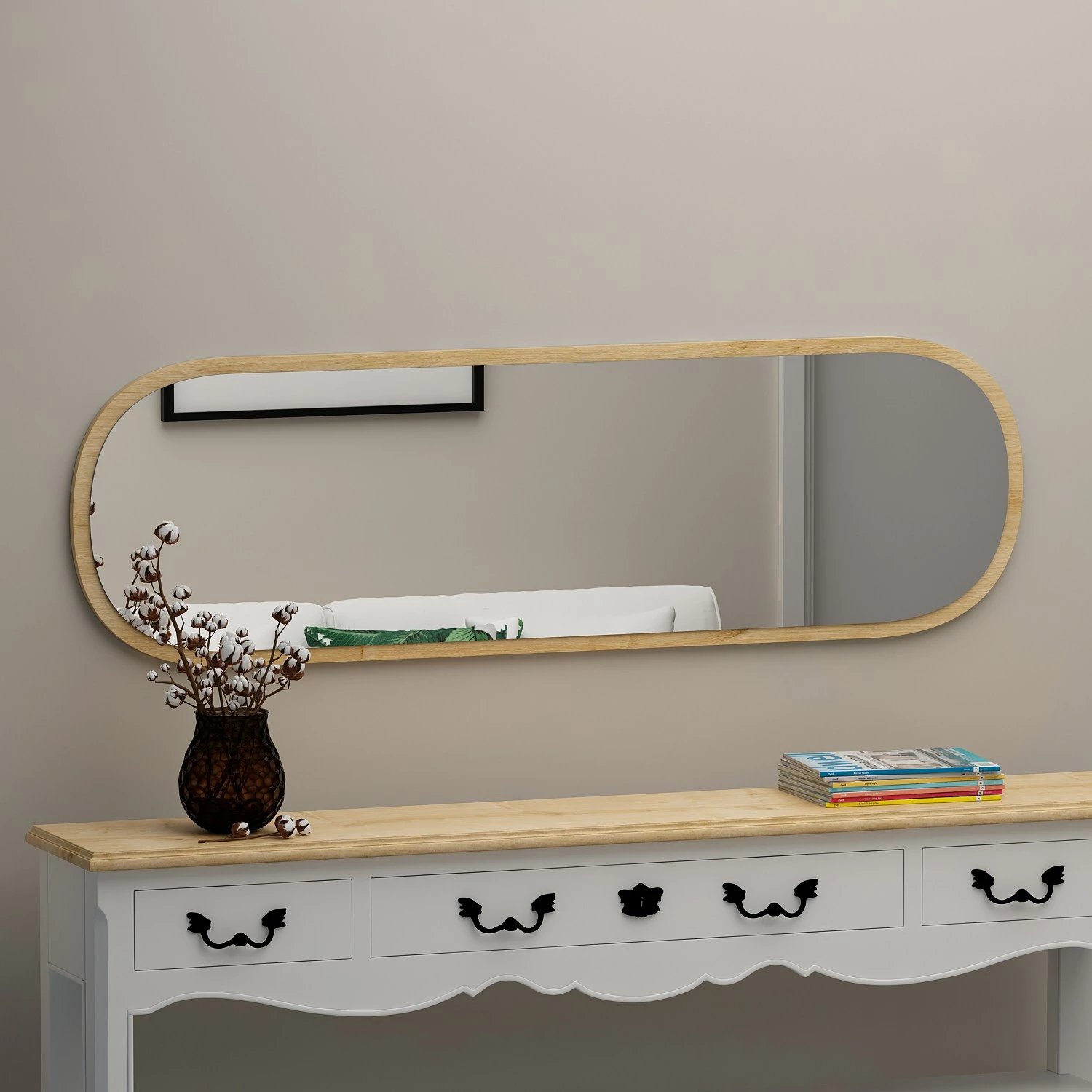 Pasqyrë e gjatë ovale, ngjyrë natyrale, Hanah Home Magnum