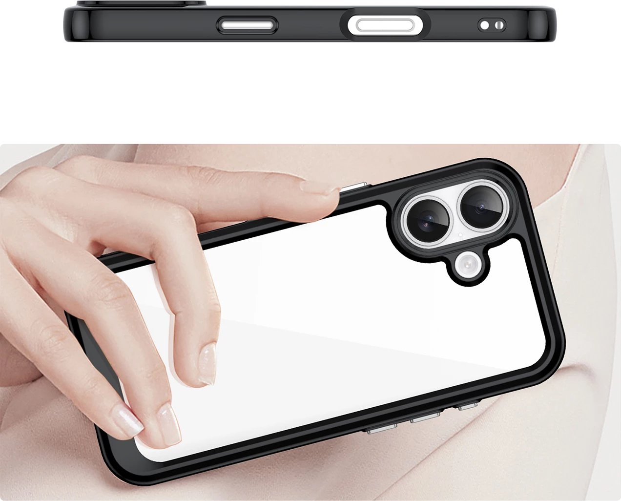 Mbështjellës Hurtel Outer Space për iPhone 17, MagSafe, i tejdukshëm me korniza të zeza