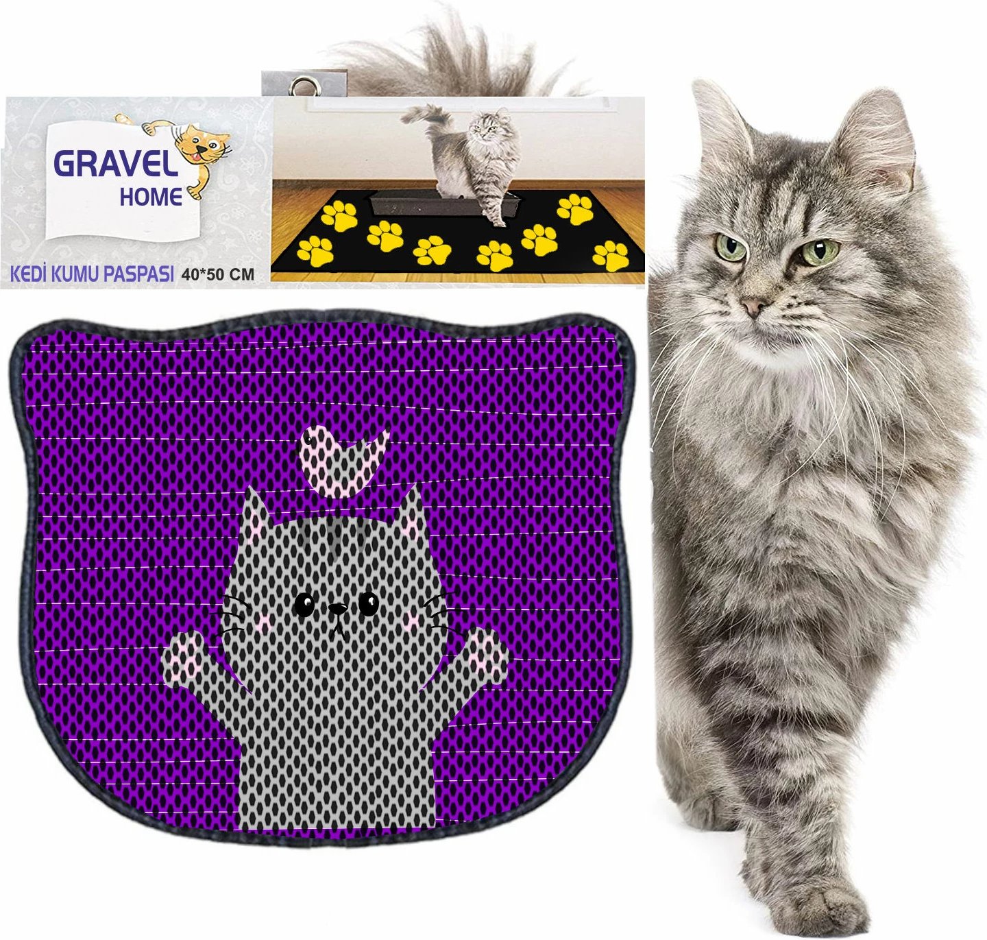 Tapet për rërë mace, shumëngjyrësh, Paws & Whiskers, Kdkafa0003, 40x50cm