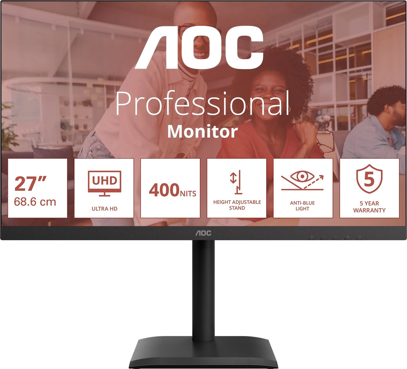 Monitor AOC U27E4CV 27 inç UHD, 400 nits, USB-C, altoparlantë, i zi