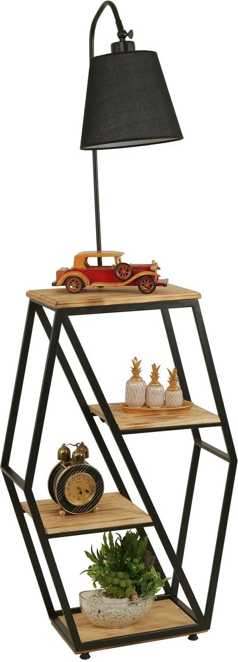 Llambë dyshemeje Opviq, 8528-5, ngjyrë e zezë, me raft librash