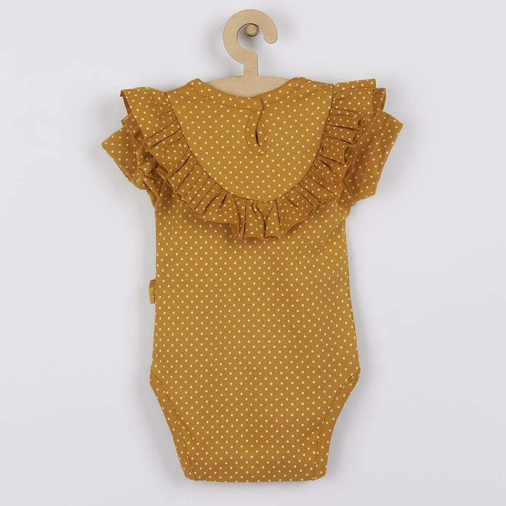 Body bebe me mëngë të shkurta, Nicol Michelle, 100% pambuk, madhësia 92 (18-24 muaj), e verdhë mustard me pika