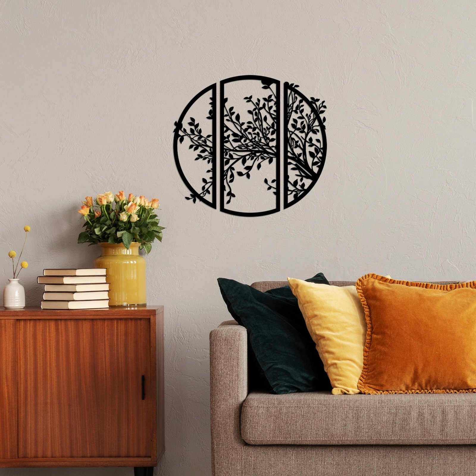 Aksesor dekorativ metalik për mur, lule, Wallity, 56x60cm, i zi