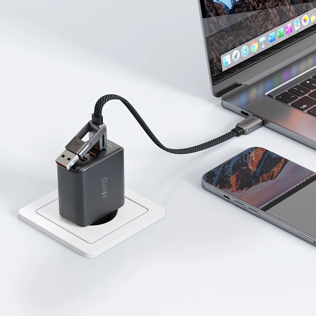 Kabllo Acefast C13-05 USB-C në USB-A/USB-C, 0.2m, 480Mb/s, 3A, e zezë