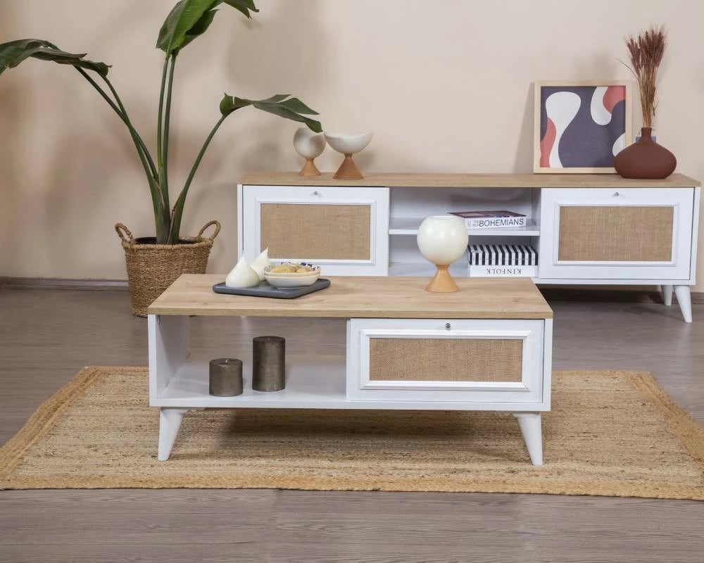 Tavolinë kafeje Skye Decor, mal - e bardhë, lis