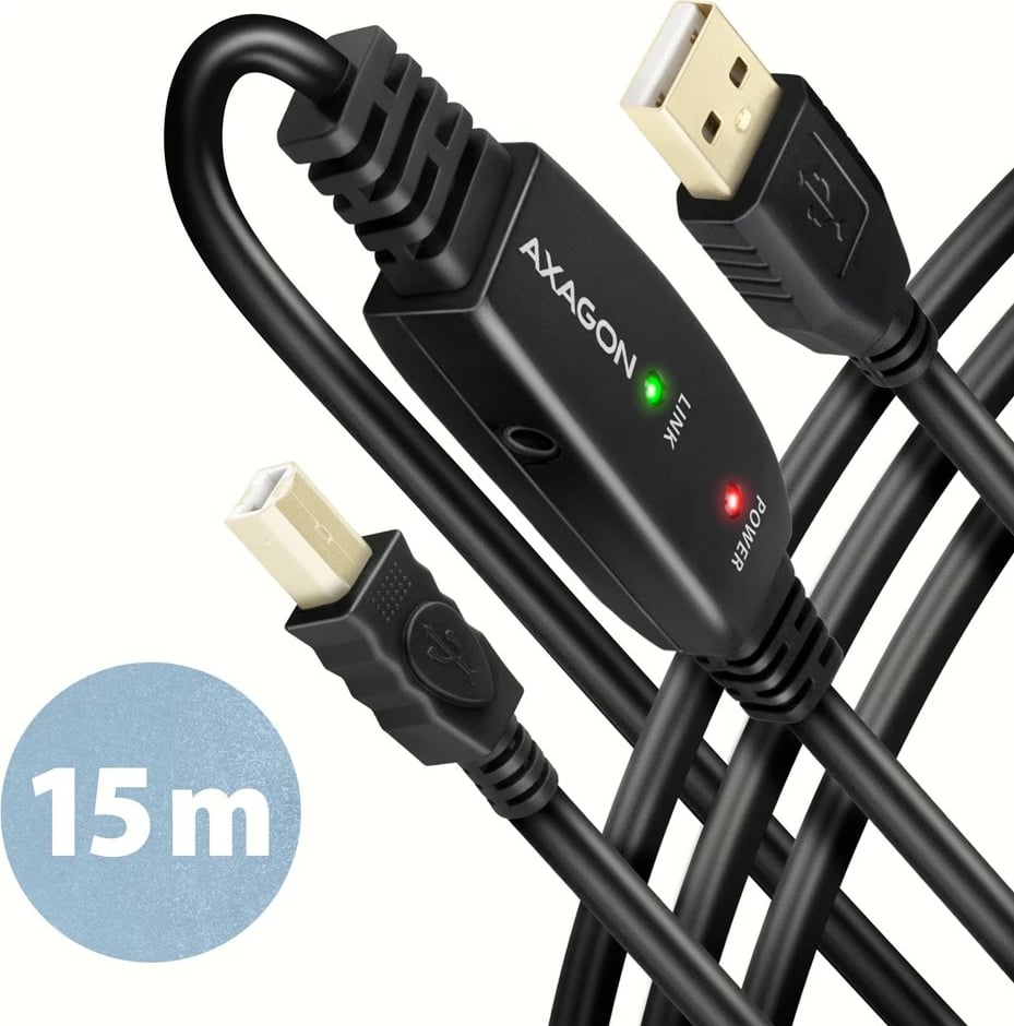 Kabllo aktiv USB 2.0 AXAGON ADR-215B, 15m, i zi