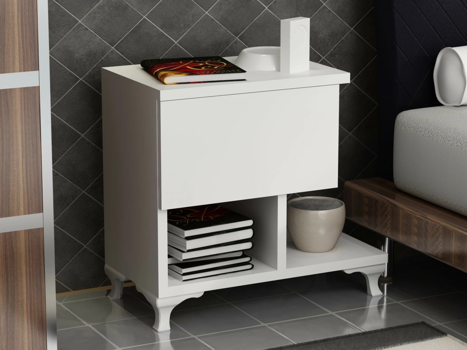 Komodinë Hanah Home, ngjyrë e bardhë, Cast