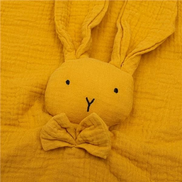 lodër përqafimi muslinë, New Baby, Rabbit, 100% pambuk organik, 30x30 cm, ngjyrë mustard