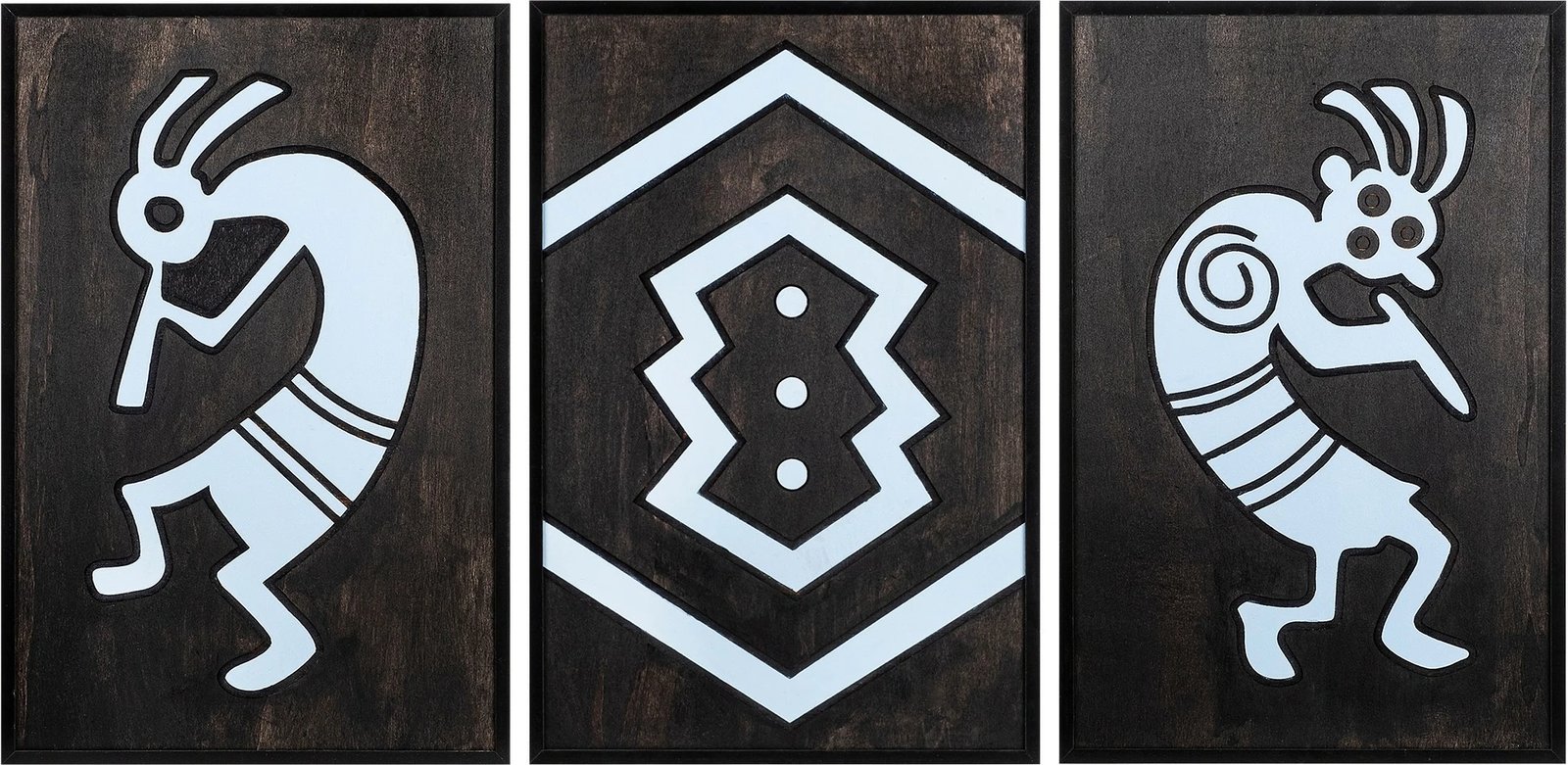 Aksesor dekorativ prej druri për mur, Wallity, African Music, shumëngjyrësh, 3 copë, 39x59cm