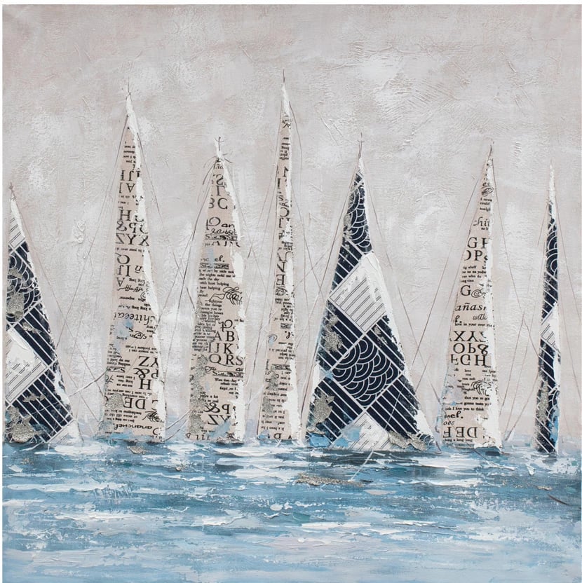 Pikturë dekorative me varka lundruese, kanavacë, shumëngjyrëshe, kornizë druri e zezë, 82x82x5 cm