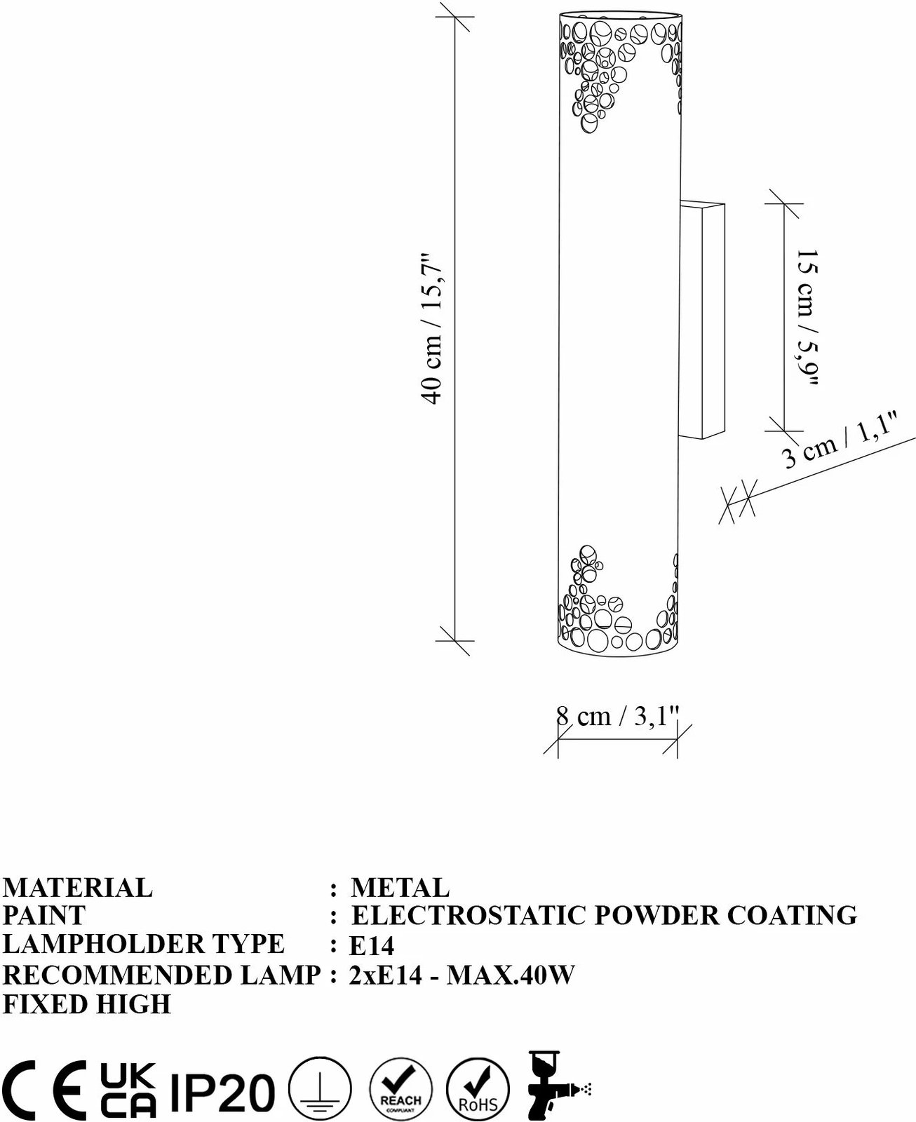 Llambë muri Opviq, Halo - 15371, ngjyrë e zezë