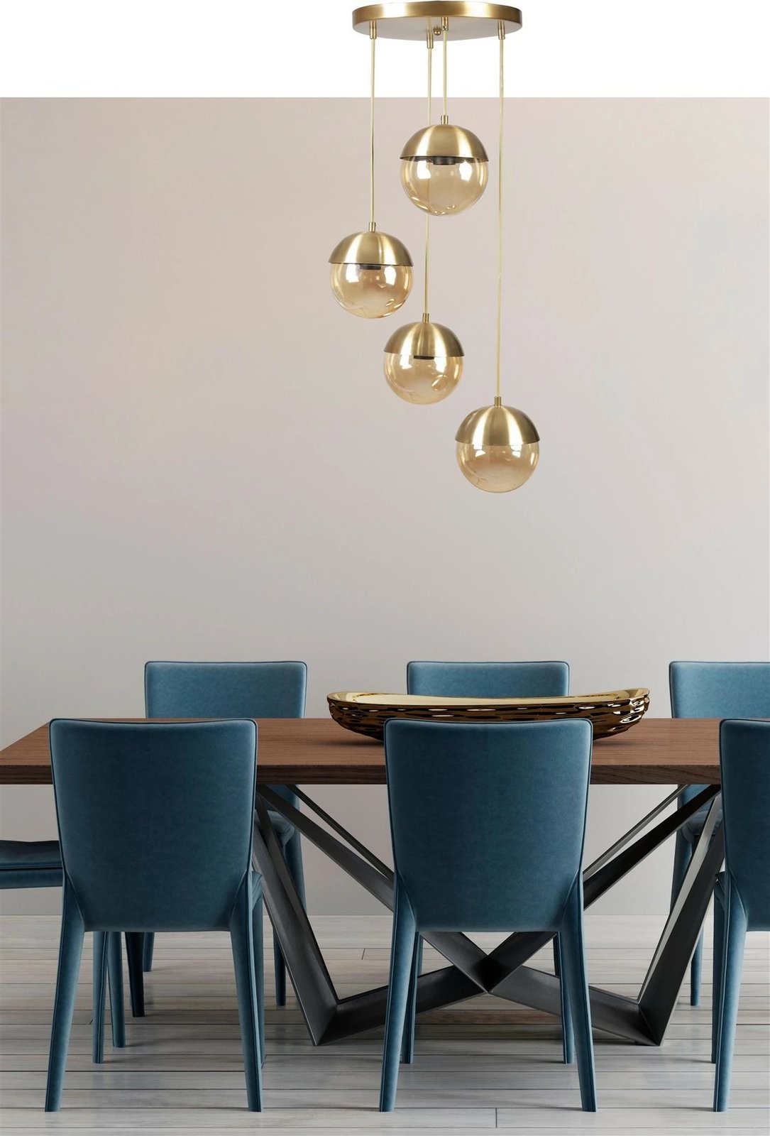 Llambë tavani Opviq, 4 sfera, metalike, ngjyrë ari, lartësi e rregullueshme